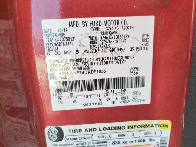 Photo 10 from auction – 2013 FORD F150 SUPER with VIN 1FTFW1ET4DKD91035
