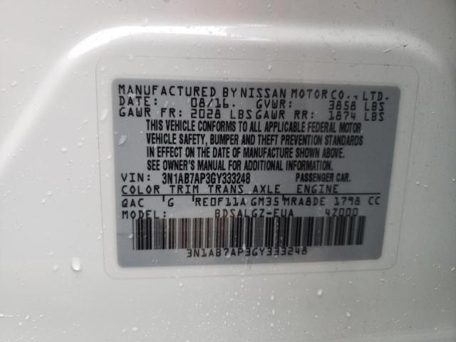 Photo 10 from auction – 2016 NISSAN SENTRA S with VIN 3N1AB7AP3GY333248