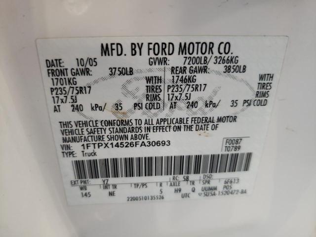 Foto 10 de la subasta – 2006 FORD F150 con VIN 1FTPX14526FA30693