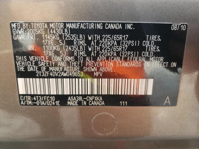 Photo 10 from auction – 2010 TOYOTA RAV4 with VIN 2T3ZF4DV2AW049653