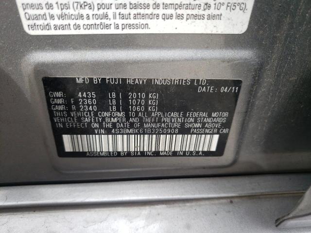 Photo 10 from auction – 2011 SUBARU LEGACY 2.5 with VIN 4S3BMBK61B3250908