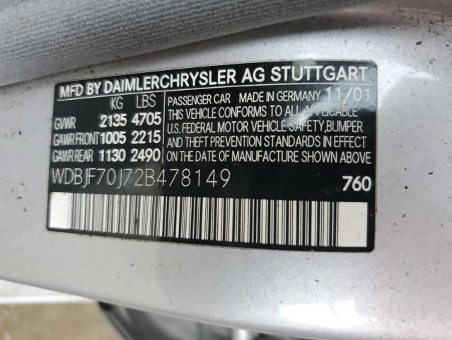 Photo 10 from auction – 2002 MERCEDES-BENZ E 430 with VIN WDBJF70J72B478149