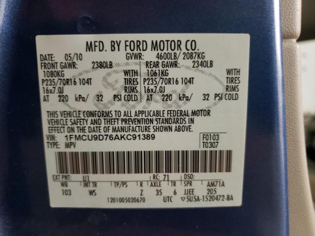 Photo 10 from auction – 2010 FORD ESCAPE XLT with VIN 1FMCU9D76AKC91389