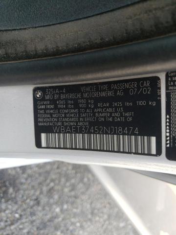 Photo 10 from auction – 2002 BMW 325 I with VIN WBAET37452NJ18474