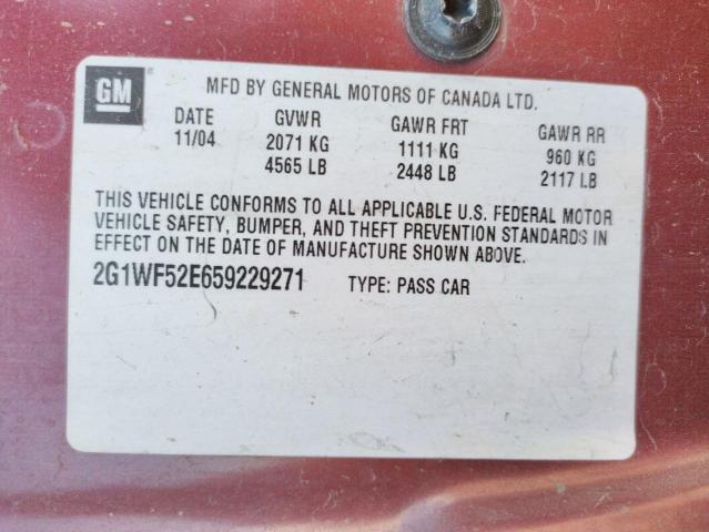 Photo 10 from auction – 2005 CHEVROLET IMPALA with VIN 2G1WF52E659229271