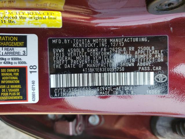 Photo 10 from auction – 2014 TOYOTA AVALON BAS with VIN 4T1BK1EB3EU091750
