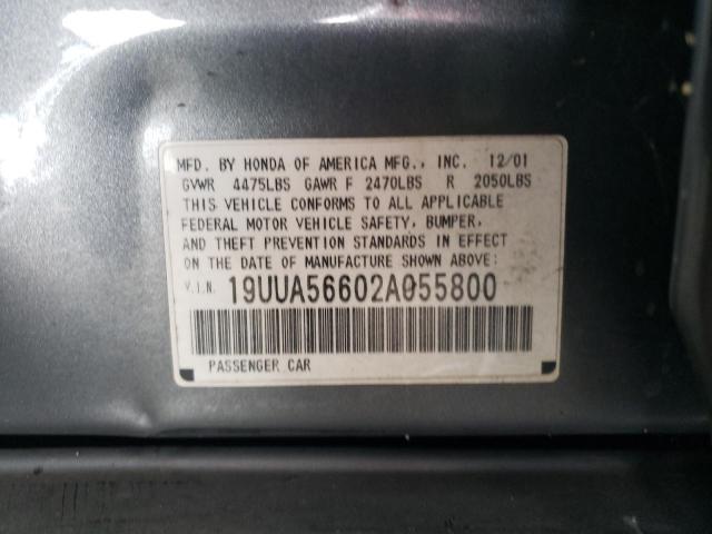 Photo 10 from auction – 2002 ACURA TL with VIN 19UUA56602A055800