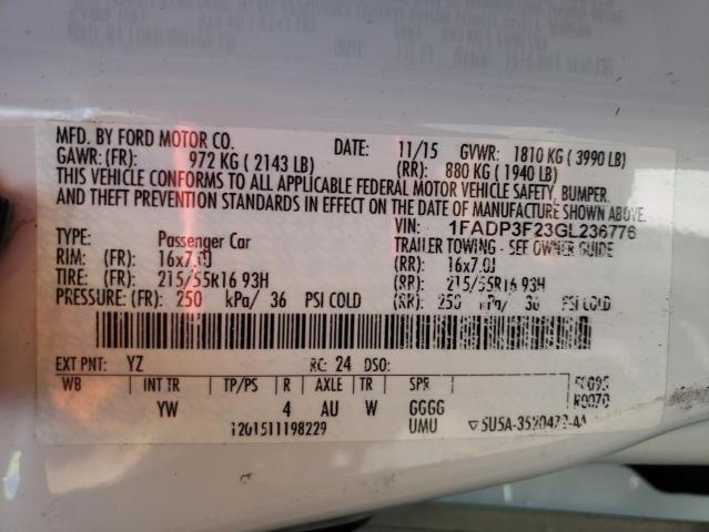 Photo 10 from auction – 2016 FORD FOCUS SE with VIN 1FADP3F23GL236776