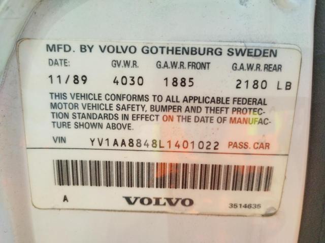 Photo 10 from auction – 1990 VOLVO 240 BASE with VIN YV1AA8848L1401022