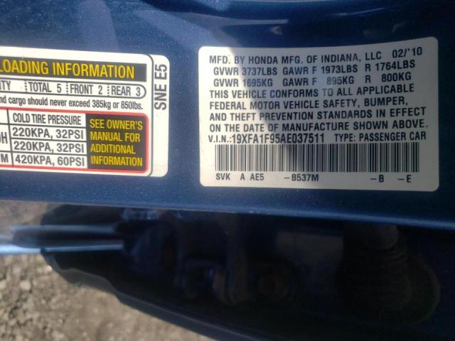 Photo 10 from auction – 2010 HONDA CIVIC EXL with VIN 19XFA1F95AE037511