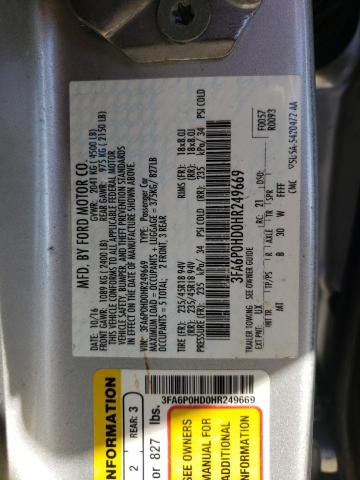 Photo 10 from auction – 2017 FORD FUSION SE with VIN 3FA6P0HD0HR249669