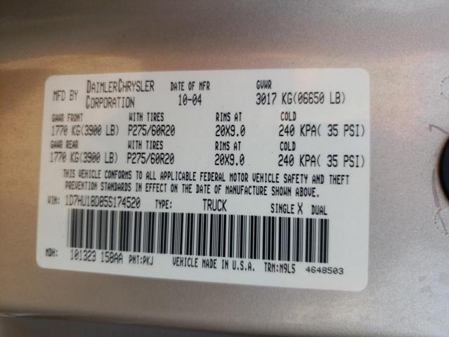 Photo 10 from auction – 2005 DODGE RAM 1500 S with VIN 1D7HU18D85S174520