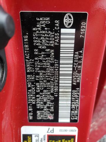 Photo 10 from auction – 2012 TOYOTA CAMRY HYBR with VIN 4T1BD1FK2CU042917