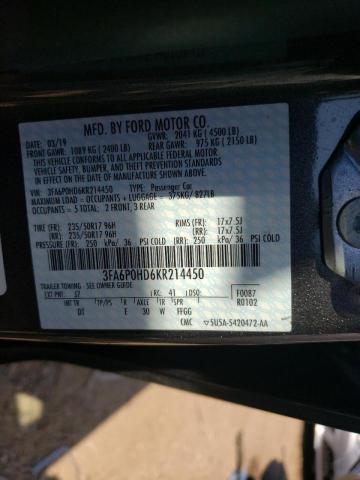 Photo 10 from auction – 2019 FORD FUSION SE with VIN 3FA6P0HD6KR214450