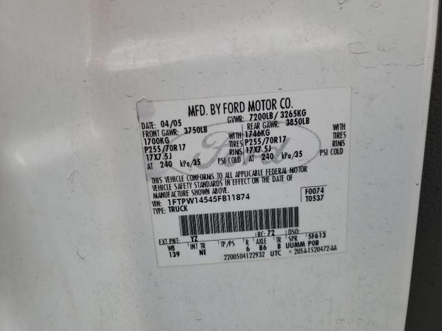 Photo 10 from auction – 2005 FORD F150 SUPER with VIN 1FTPW14545FB11874