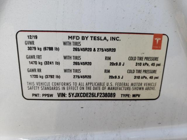 Photo 10 from auction – 2020 TESLA MODEL X with VIN 5YJXCDE26LF238089