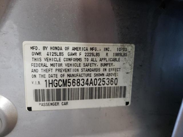 Photo 10 from auction – 2004 HONDA ACCORD EX with VIN 1HGCM56834A025360