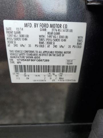 Photo 10 from auction – 2015 FORD EXPLORER L with VIN 1FM5K8F86FGB67289