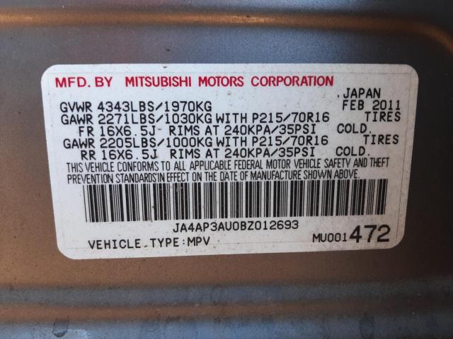 Zdjęcie 10 z aukcji – 2011 MITSUBISHI OUTLANDER z VIN JA4AP3AU0BZ012693