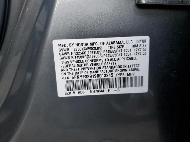 Photo 10 from auction – 2009 HONDA PILOT TOUR with VIN 5FNYF38919B013215