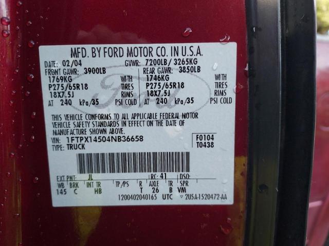 Photo 10 from auction – 2004 FORD F150 with VIN 1FTPX14504NB36658