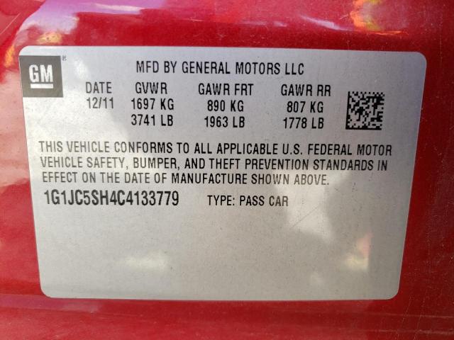 Photo 10 from auction – 2012 CHEVROLET SONIC LT with VIN 1G1JC5SH4C4133779