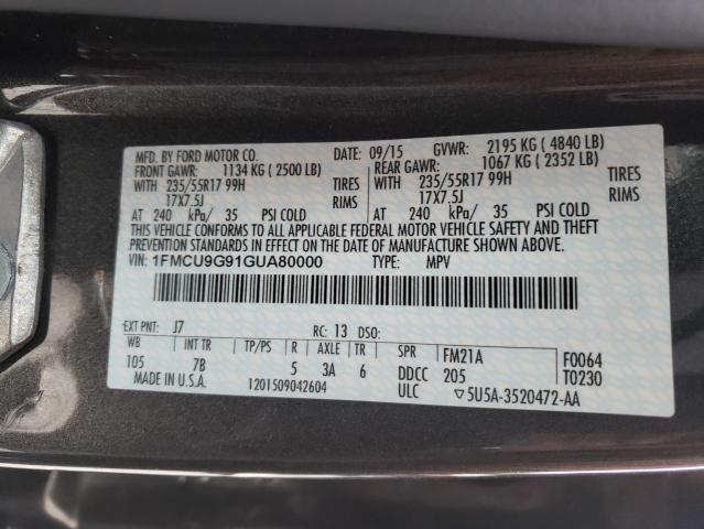 Photo 10 from auction – 2016 FORD ESCAPE SE with VIN 1FMCU9G91GUA80000