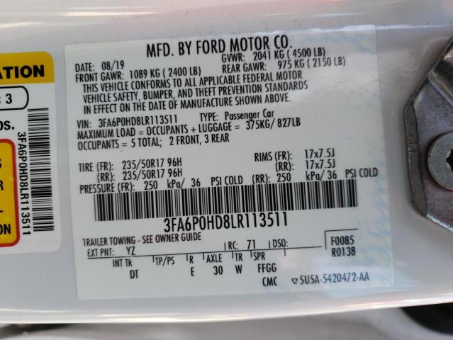 Photo 10 from auction – 2020 FORD FUSION SE with VIN 3FA6P0HD8LR113511