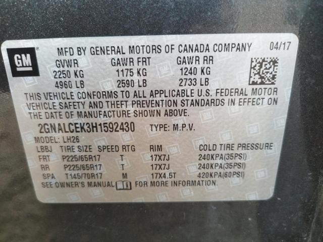 Photo 10 from auction – 2017 CHEVROLET EQUINOX LT with VIN 2GNALCEK3H1592430