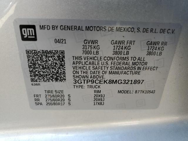 Photo 10 from auction – 2021 GMC SIERRA K15 with VIN 3GTP9CEK8MG321897