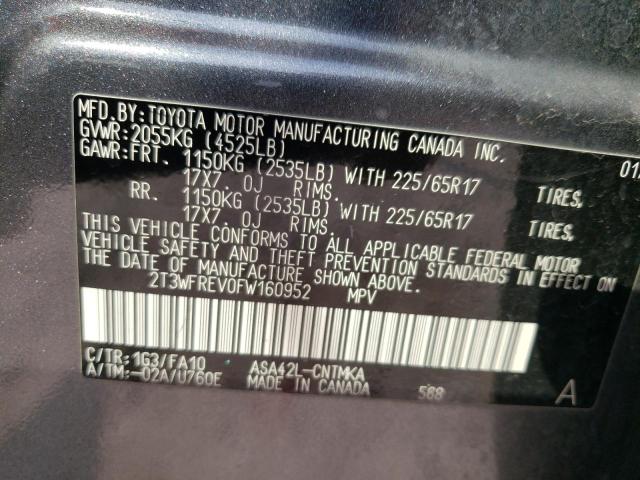 Photo 10 from auction – 2015 TOYOTA RAV4 XLE with VIN 2T3WFREV0FW160952