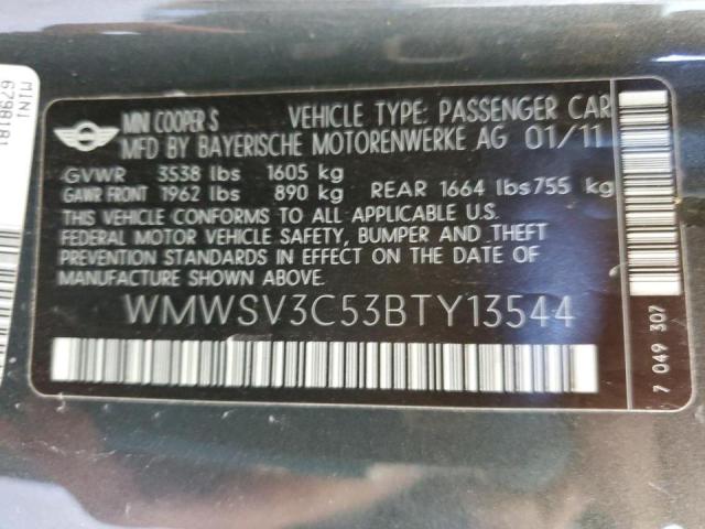 Photo 10 from auction – 2011 MINI COOPER S with VIN WMWSV3C53BTY13544