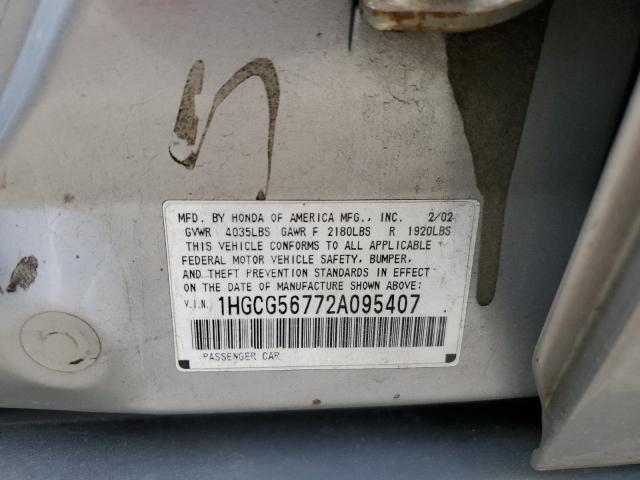 Photo 10 from auction – 2002 HONDA ACCORD SE with VIN 1HGCG56772A095407