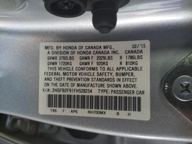Photo 10 from auction – 2015 HONDA CIVIC EXL with VIN 2HGFB2F91FH528254