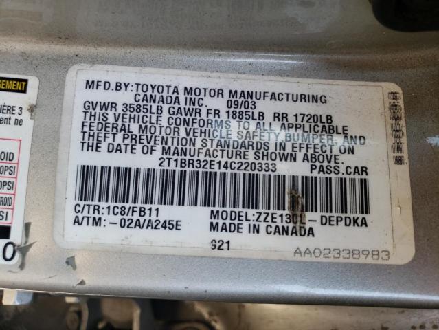 Foto 10 de la subasta – 2004 TOYOTA COROLLA CE con VIN 2T1BR32E14C220333