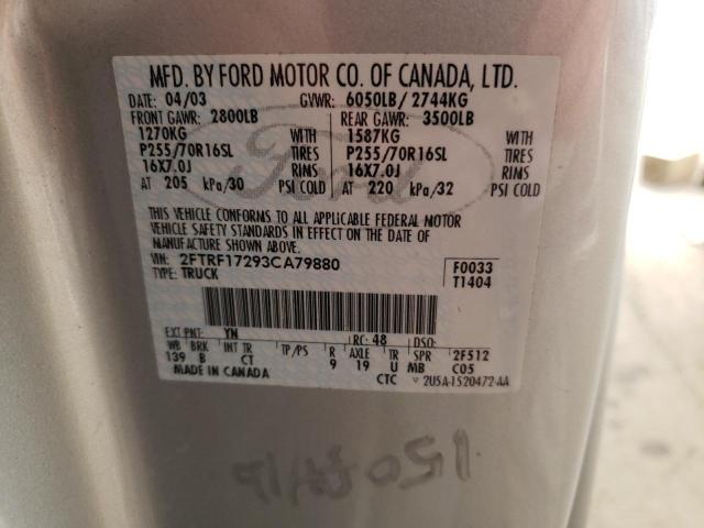 Photo 10 from auction – 2003 FORD F150 with VIN 2FTRF17293CA79880