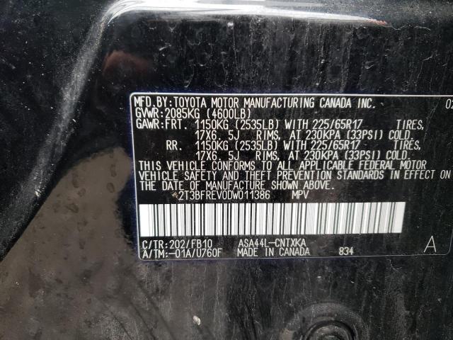 Photo 10 from auction – 2013 TOYOTA RAV4 LE with VIN 2T3BFREV0DW011386