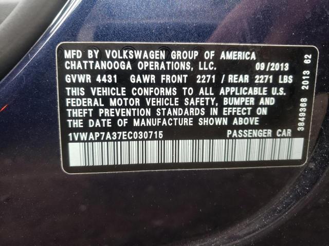 Photo 10 from auction – 2014 VOLKSWAGEN PASSAT S with VIN 1VWAP7A37EC030715