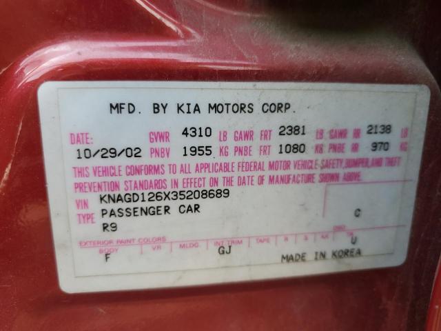 Photo 10 from auction – 2003 KIA OPTIMA LX with VIN KNAGD126X35208689