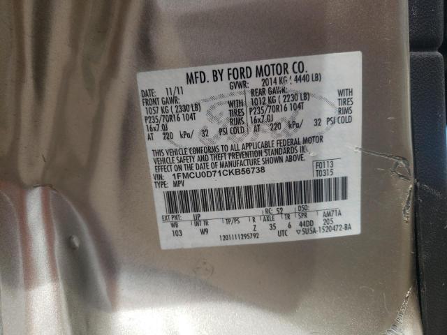 Photo 10 from auction – 2012 FORD ESCAPE XLT with VIN 1FMCU0D71CKB56738