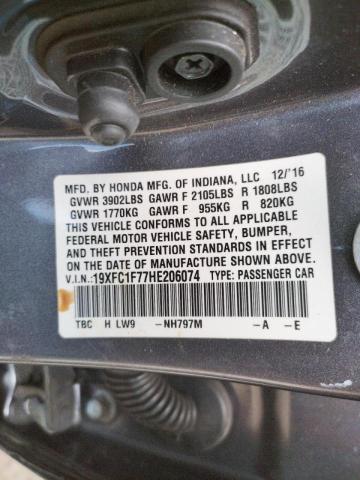 Photo 10 from auction – 2017 HONDA CIVIC EXL with VIN 19XFC1F77HE206074