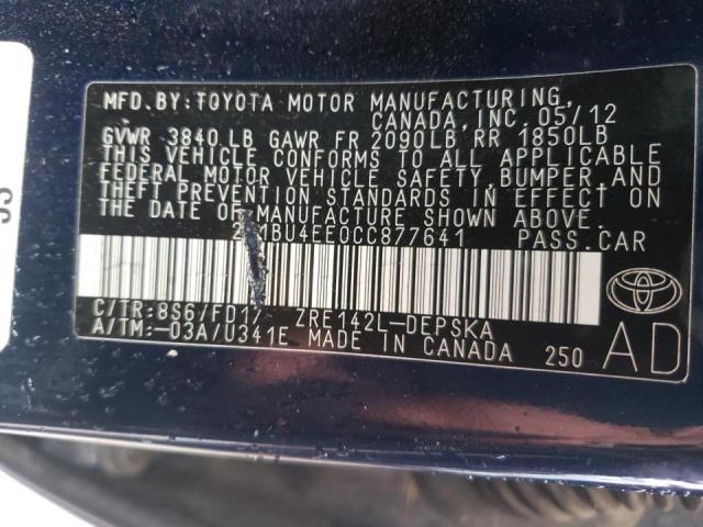 Photo 10 from auction – 2012 TOYOTA COROLLA BA with VIN 2T1BU4EE0CC877641