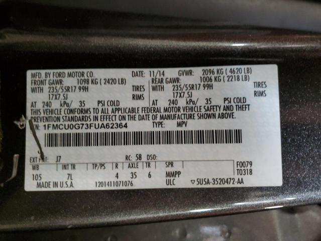 Photo 10 from auction – 2015 FORD ESCAPE SE with VIN 1FMCU0G73FUA62364