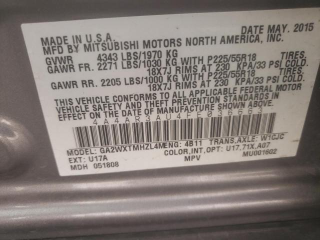 Photo 10 from auction – 2015 MITSUBISHI OUTLANDER with VIN 4A4AR3AU4FE036663