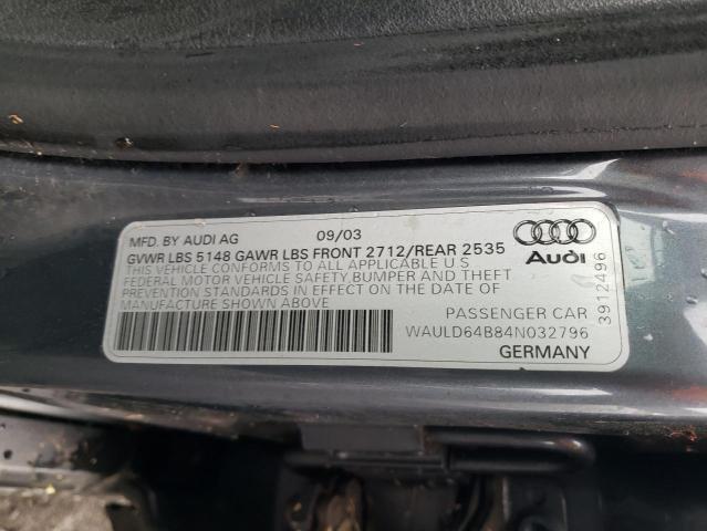 Photo 10 from auction – 2004 AUDI A6 2.7T QU with VIN WAULD64B84N032796