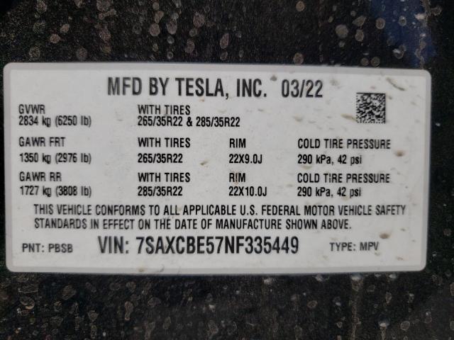 Photo 10 from auction – 2022 TESLA MODEL X with VIN 7SAXCBE57NF335449
