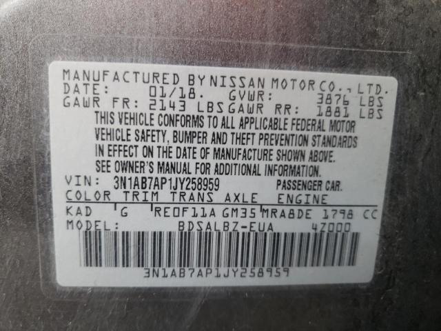 Photo 10 from auction – 2018 NISSAN SENTRA S with VIN 3N1AB7AP1JY258959