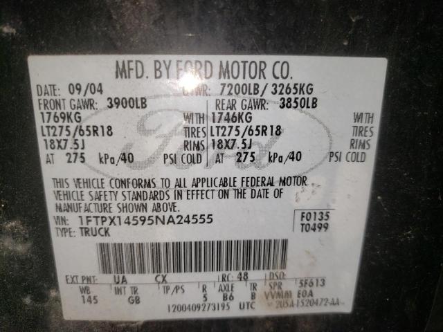 Photo 10 from auction – 2005 FORD F150 with VIN 1FTPX14595NA24555
