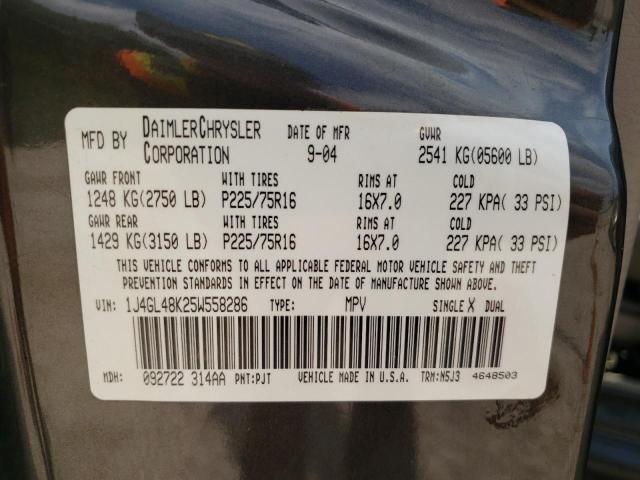 Photo 10 from auction – 2005 JEEP LIBERTY SP with VIN 1J4GL48K25W558286