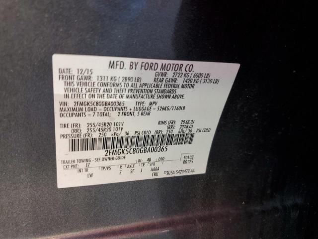 Photo 10 from auction – 2016 FORD FLEX SEL with VIN 2FMGK5C80GBA00365